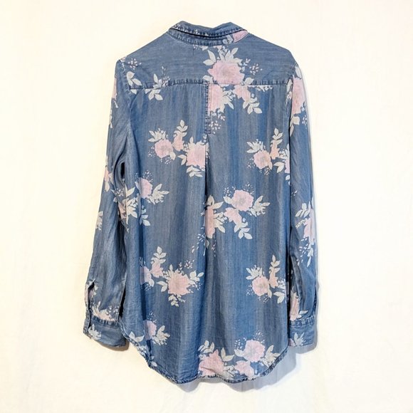 STANDARD GRACE Women's floral denim button-up shirt, adjustable sleeves, MEDIUM - Picture 7 of 16